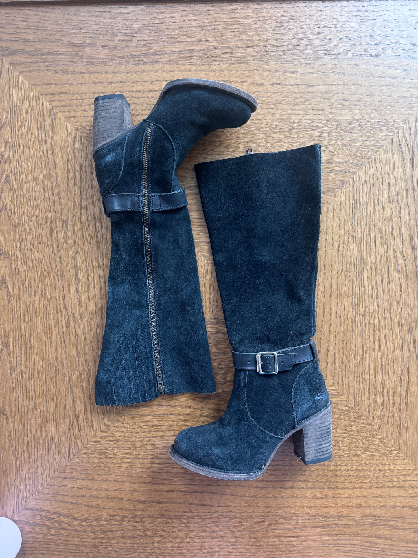 FREEBIRD by Steven “Holland” Tall Boots – Black Suede Leather Heeled Boots