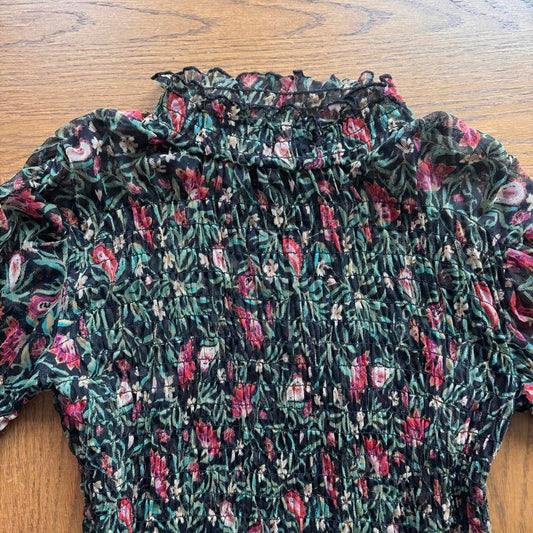 Free People sheer floral smocked blouse XL