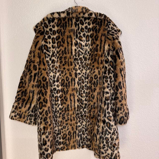 H&M leopard print faux fur coat xs