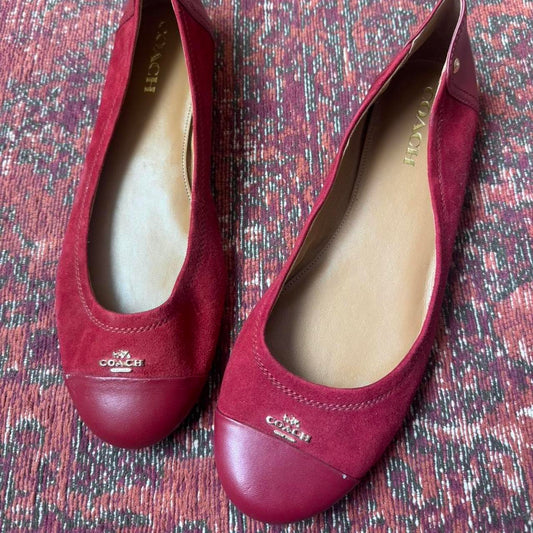 Vintage Coach Chelsea red suede leather cap toe ballet flats