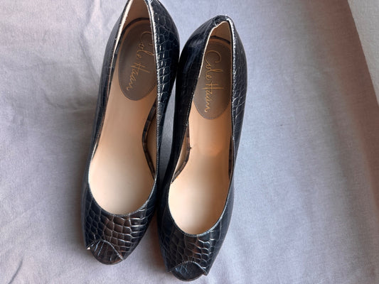 Cole Haan brown/gray croc-embossed peep toe pumps 8.5