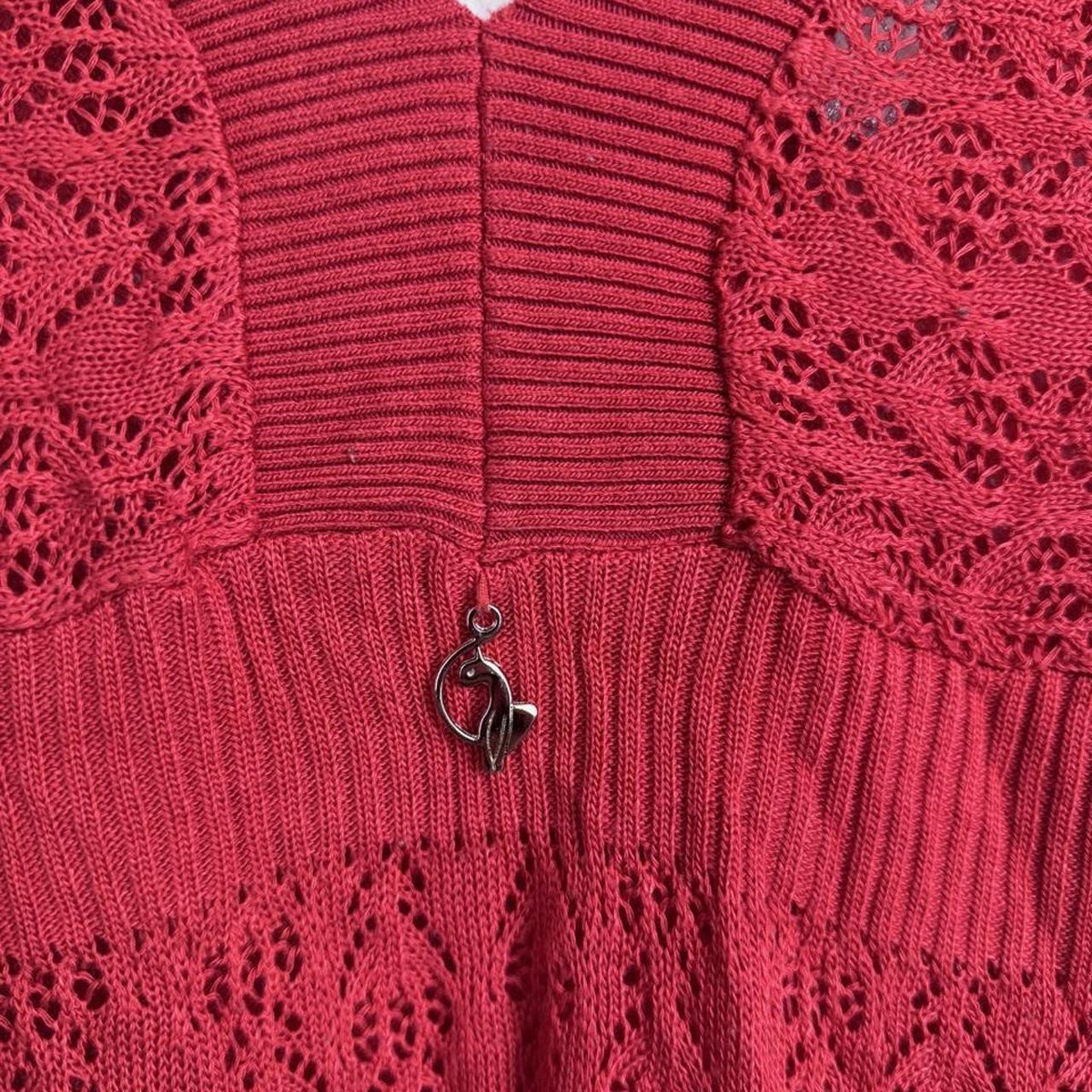 Baby Phat red/pink crochet deep neck top with bell sleeves