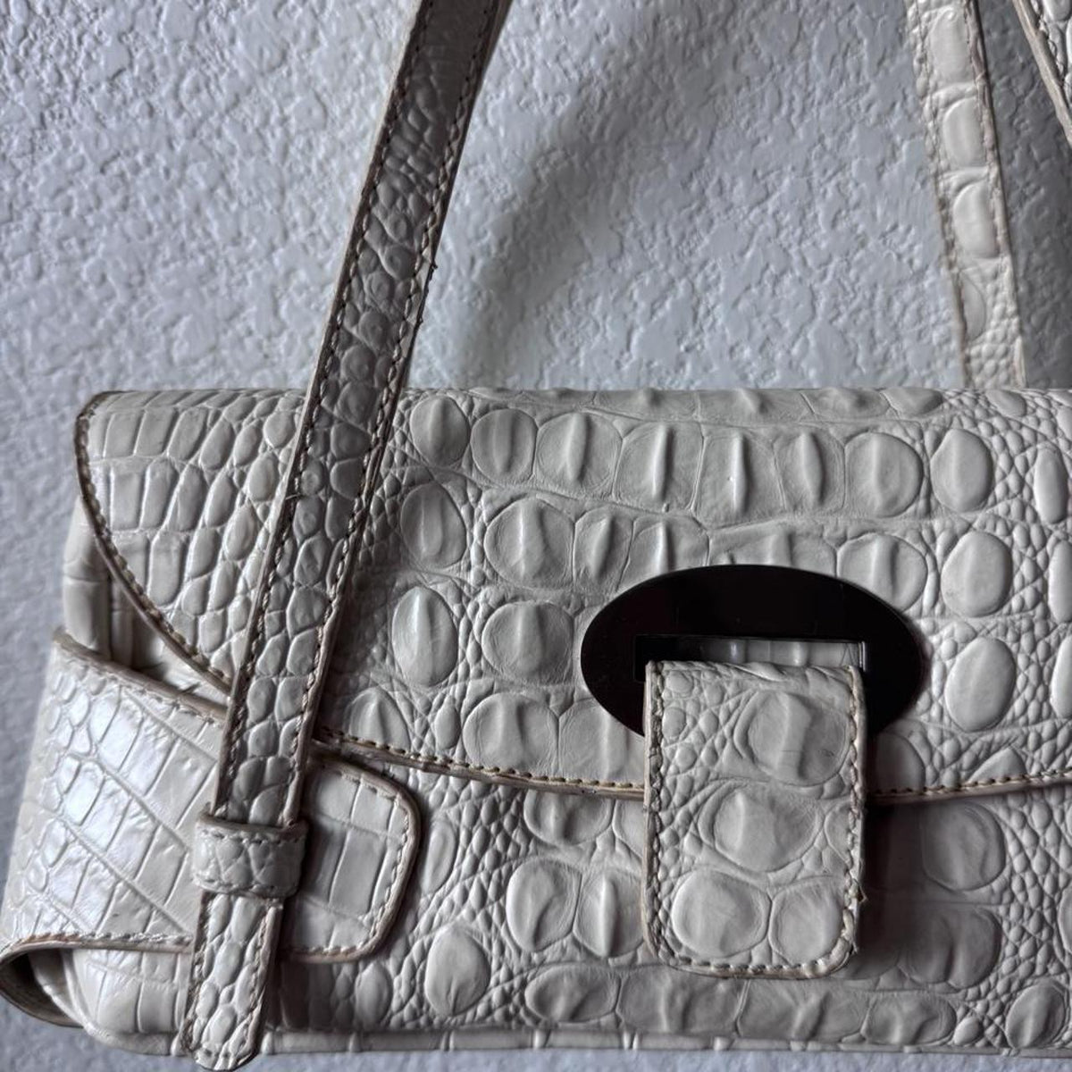 White y2k croc shoulder bag with big buckle detail