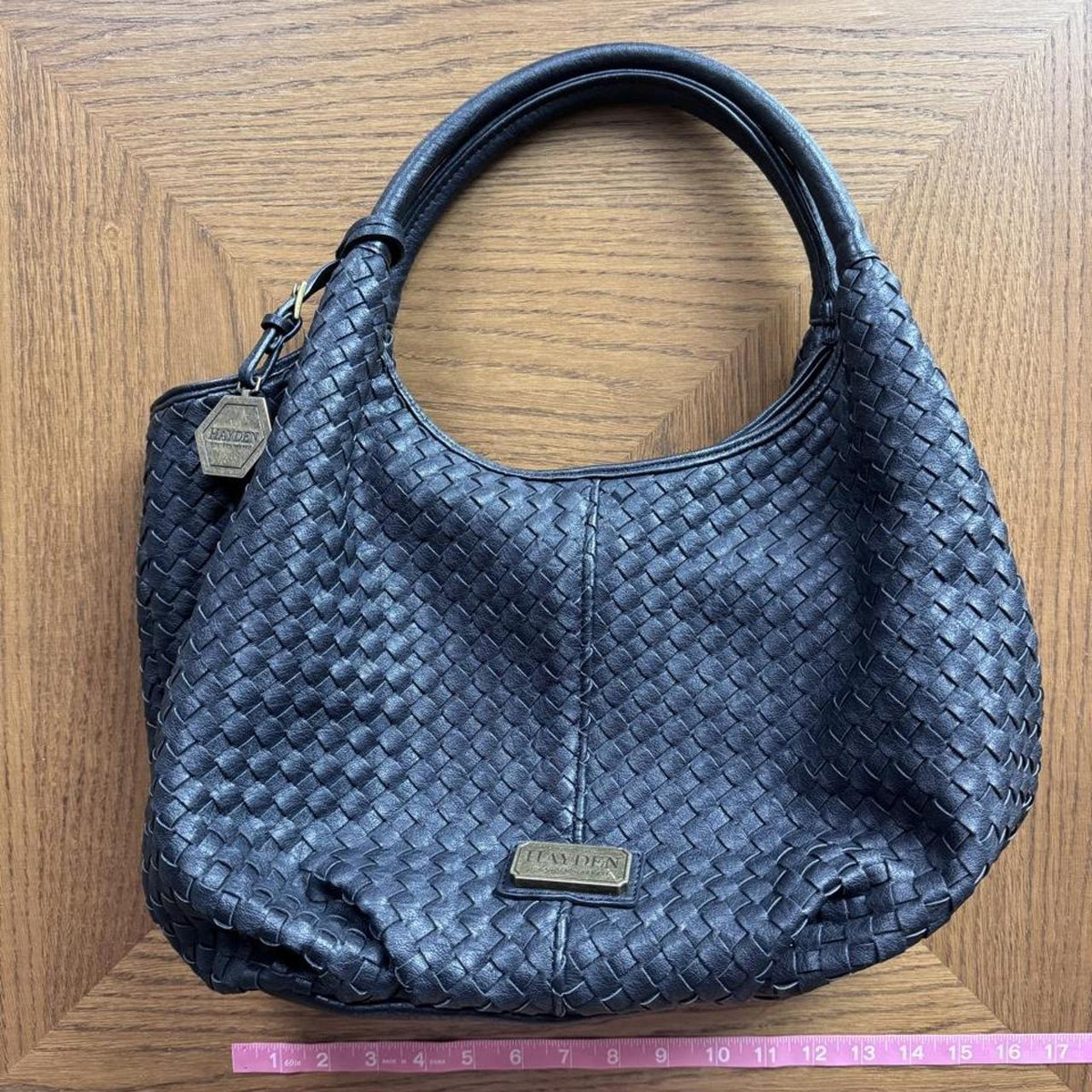 Hayden black faux leather woven bucket bag shoulder bag