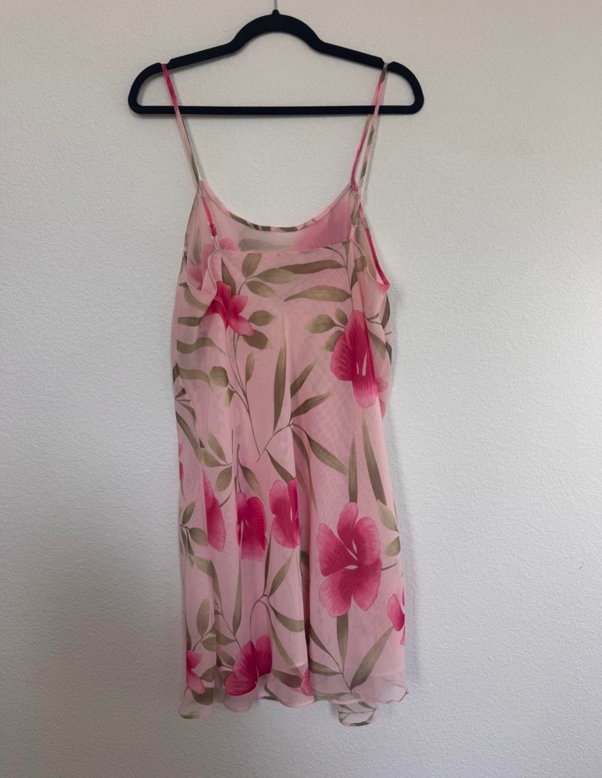Vintage Valerie Stevens sheer pink floral slip L