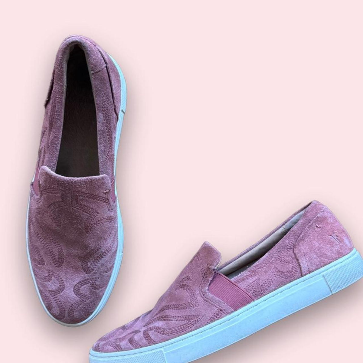 Frye suede slip ons pink 9
