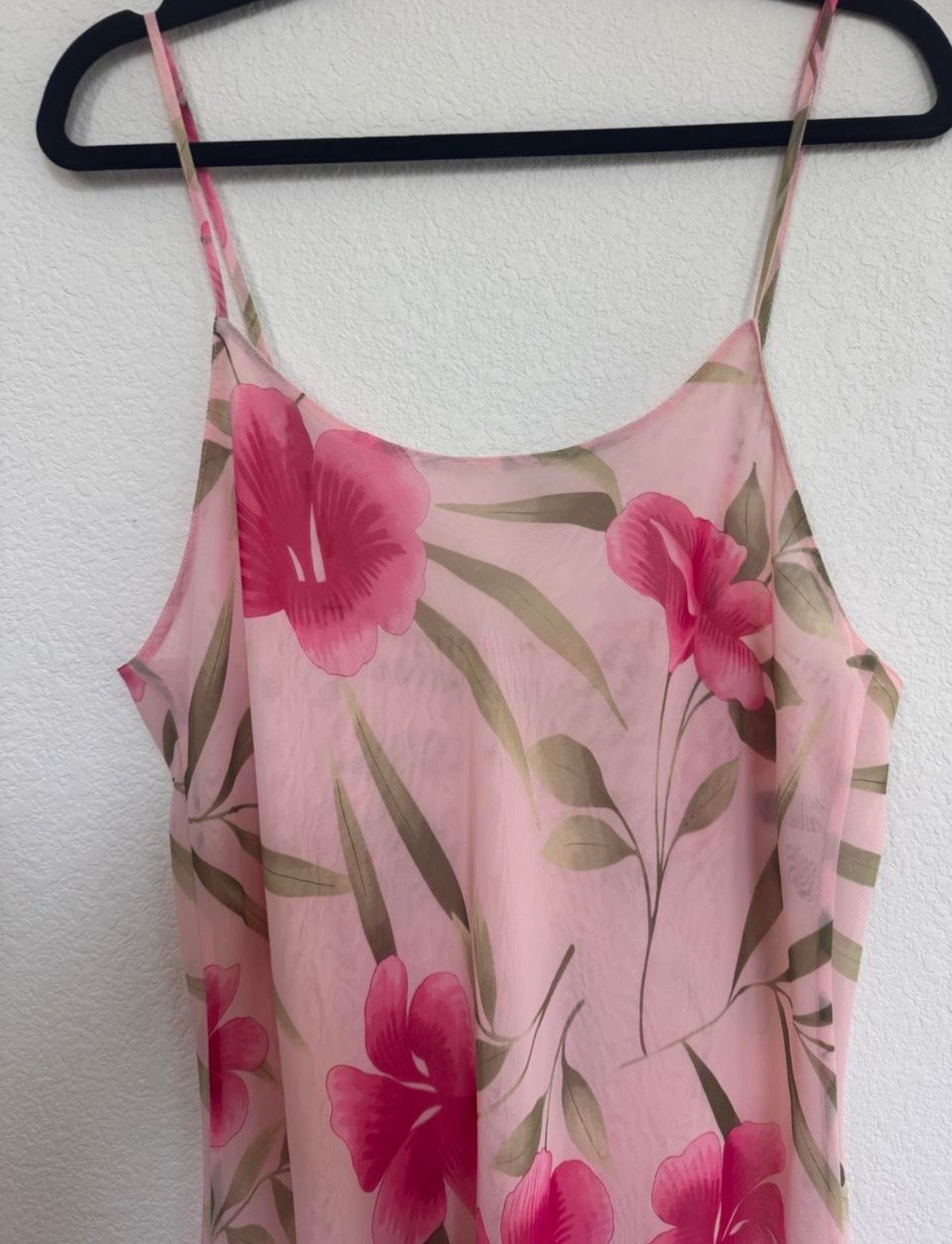 Vintage Valerie Stevens sheer pink floral slip L