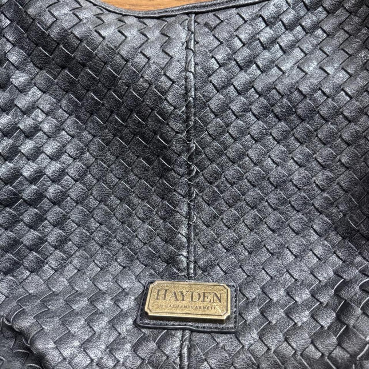 Hayden black faux leather woven bucket bag shoulder bag
