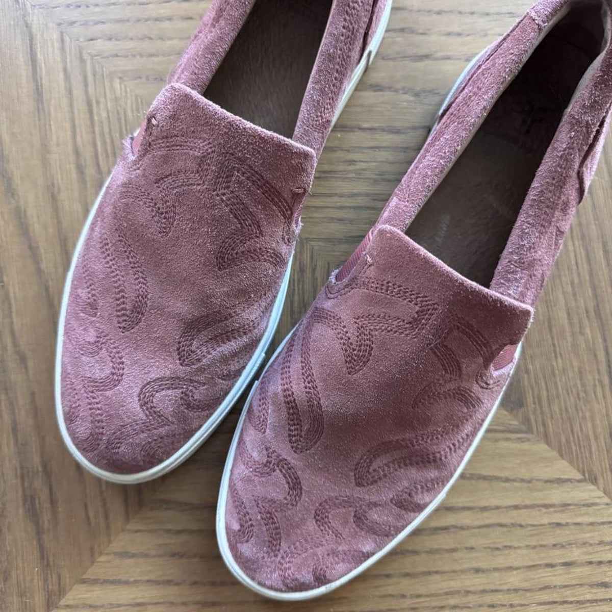 Frye suede slip ons pink 9