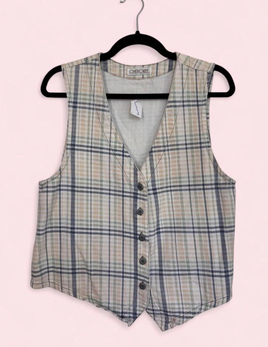 Vintage Cherokee plaid button-up vest M