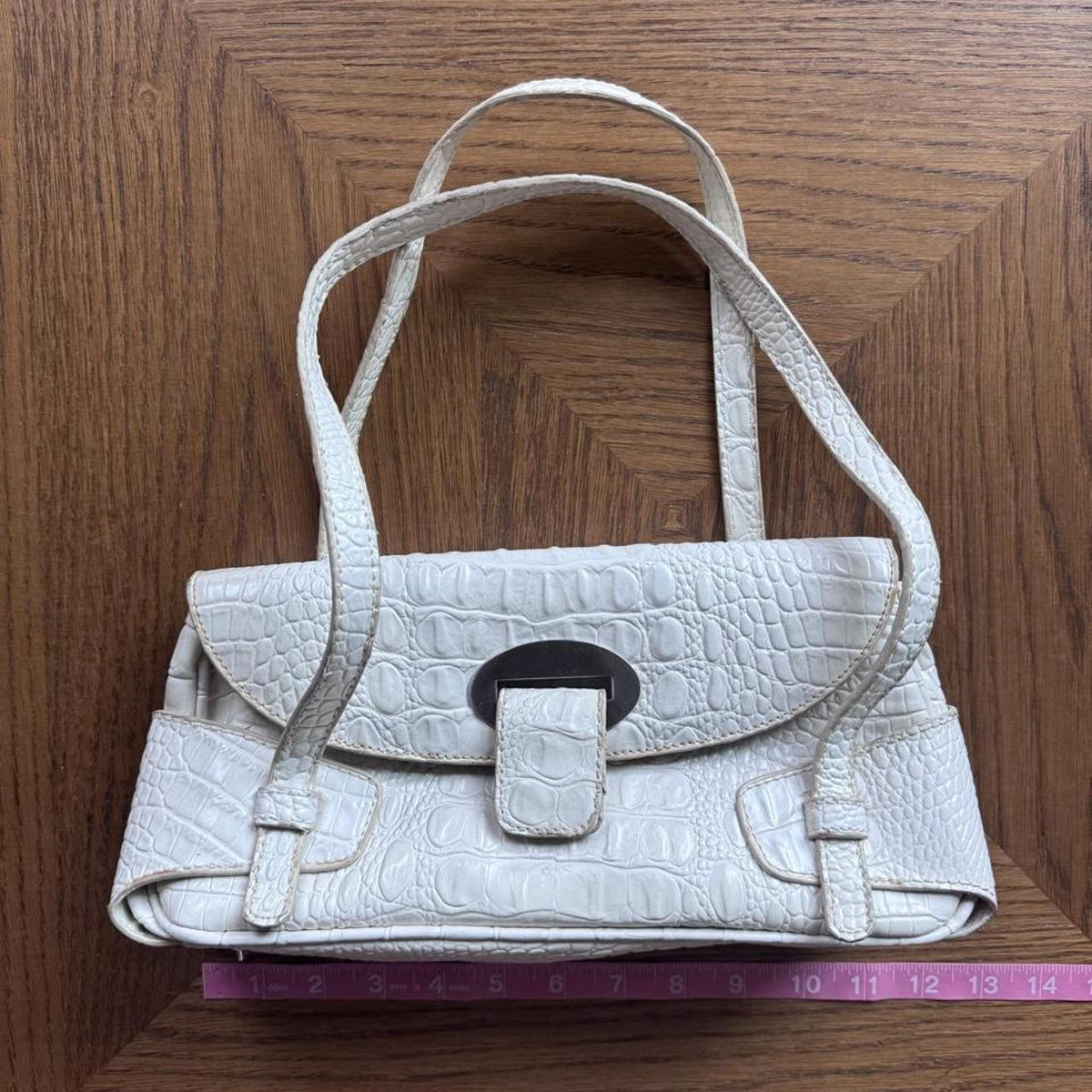 White y2k croc shoulder bag with big buckle detail
