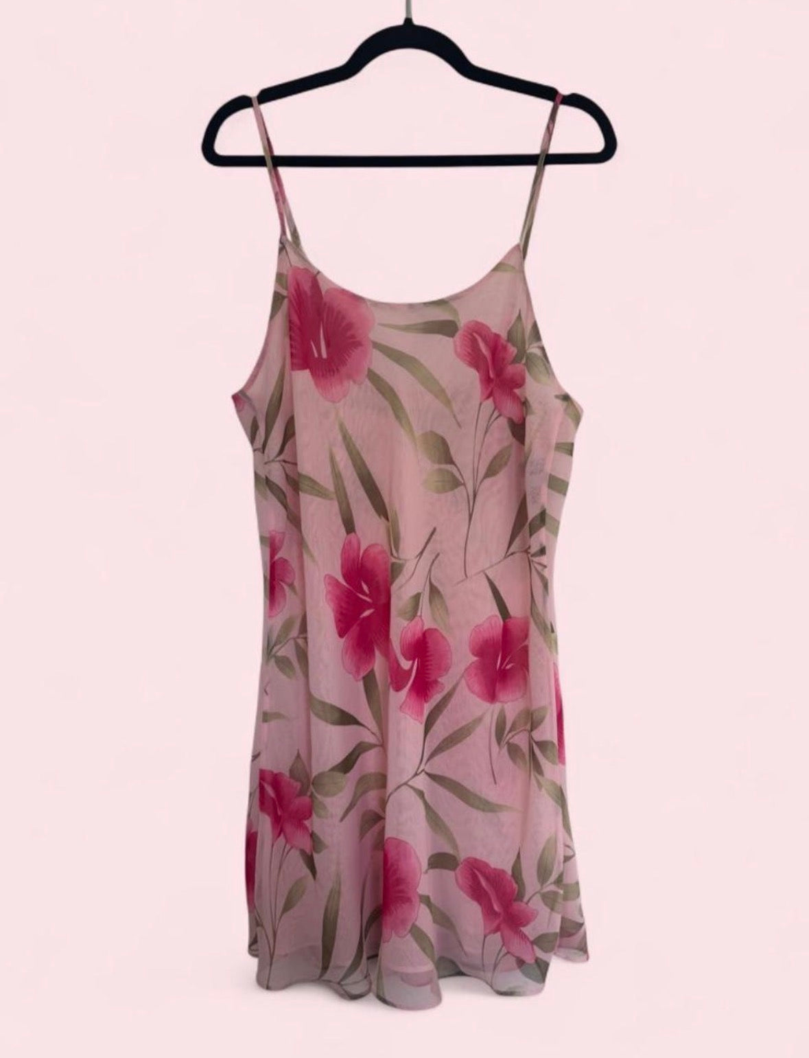Vintage Valerie Stevens sheer pink floral slip L