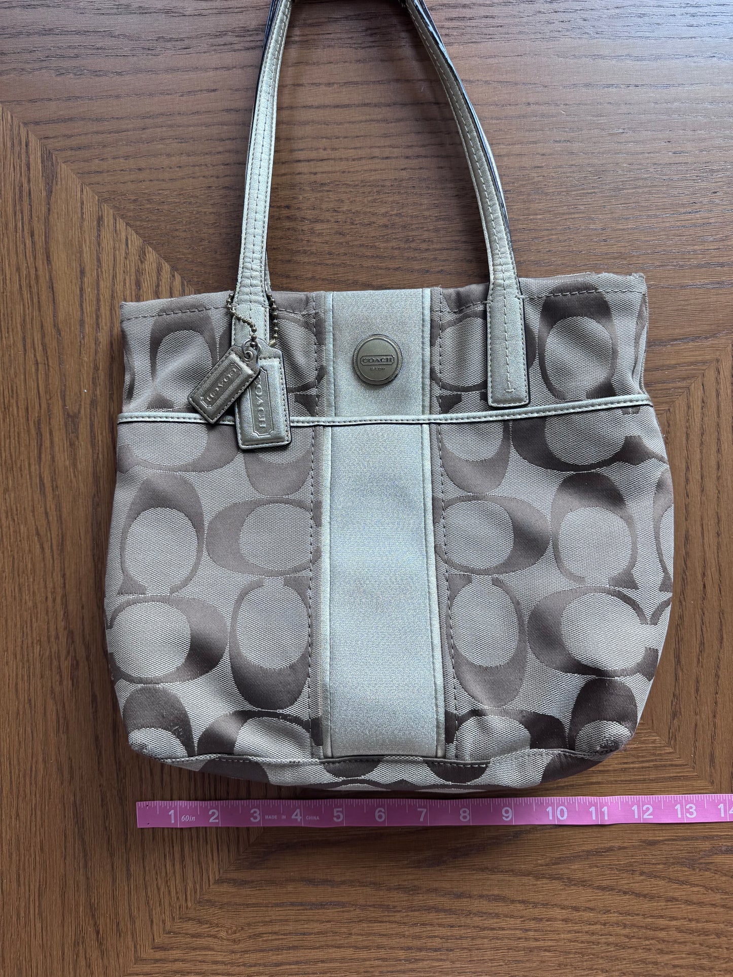 Y2K Coach F25771 signature tote bag in brown and gold