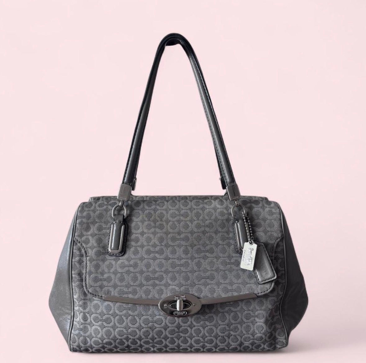 Coach 25215 Y2K Gray Madison Needlepoint Op Art Bag