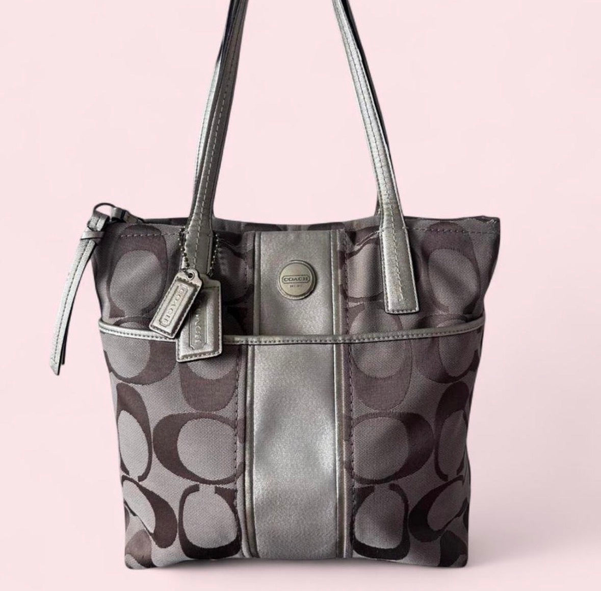 Y2K Coach F25771 signature tote bag in brown and gold