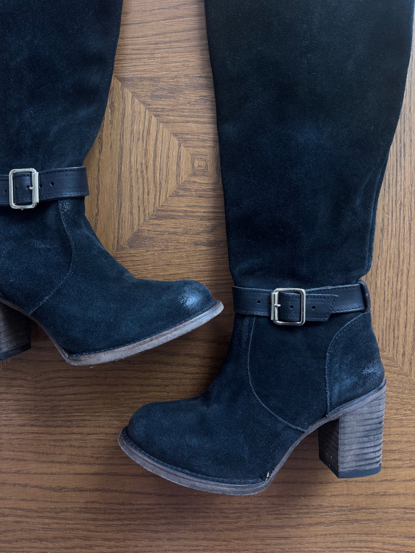 FREEBIRD by Steven “Holland” Tall Boots – Black Suede Leather Heeled Boots