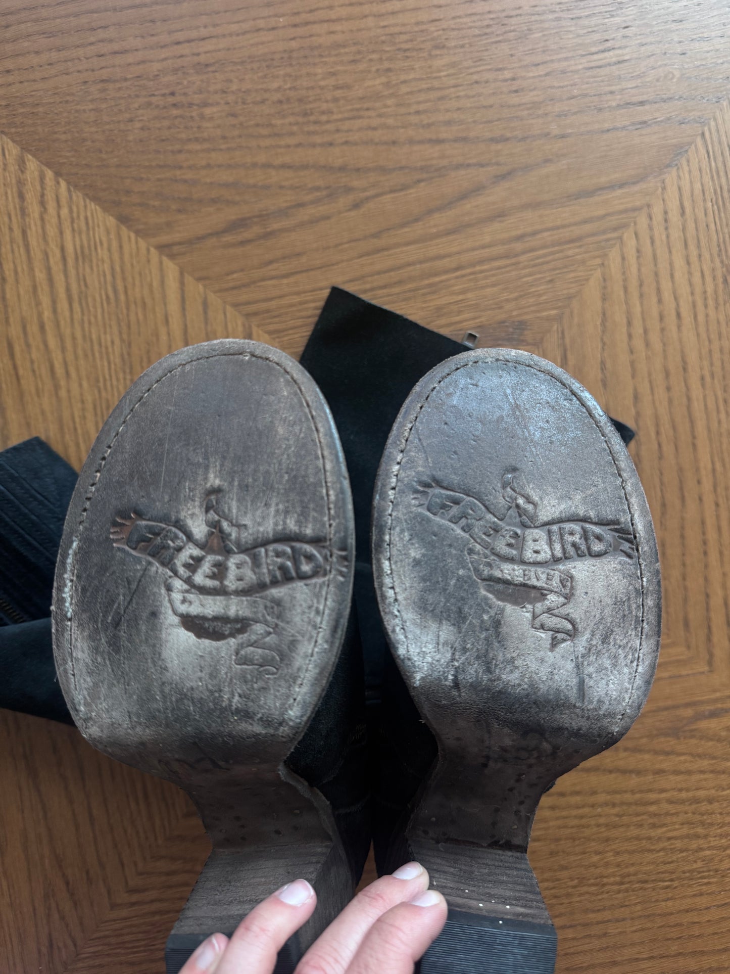 FREEBIRD by Steven “Holland” Tall Boots – Black Suede Leather Heeled Boots