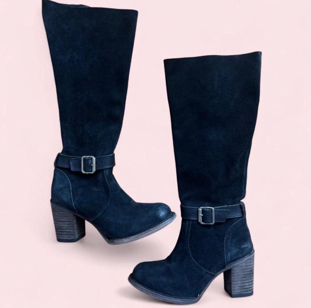 FREEBIRD by Steven “Holland” Tall Boots – Black Suede Leather Heeled Boots