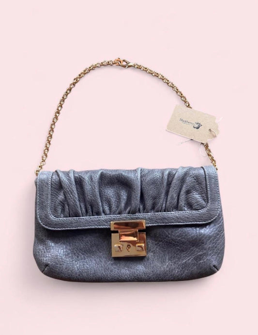 Ruched gray leather clutch