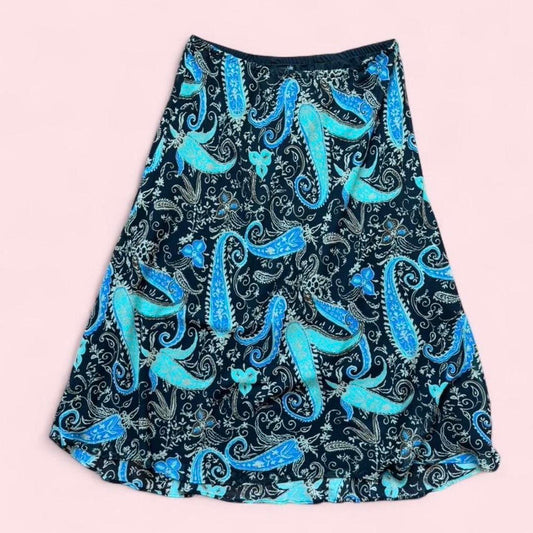 East 5th Y2K black and blue paisley midi skirt size XL