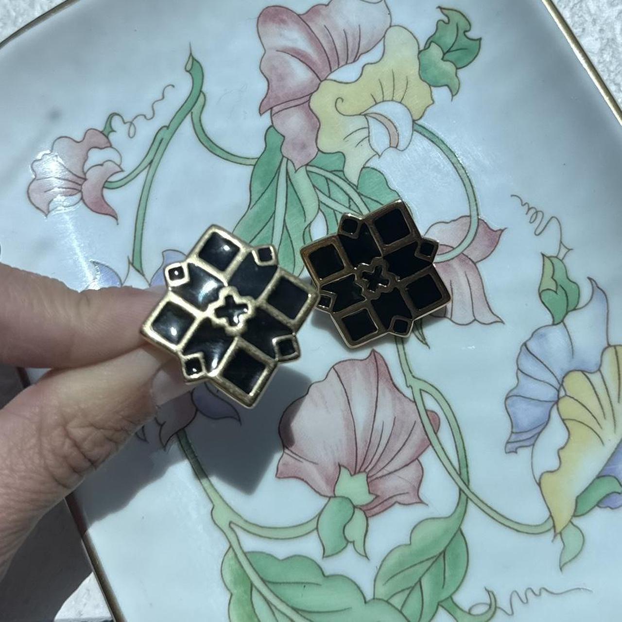 Vintage Monet black and gold geometric clip-on earrings