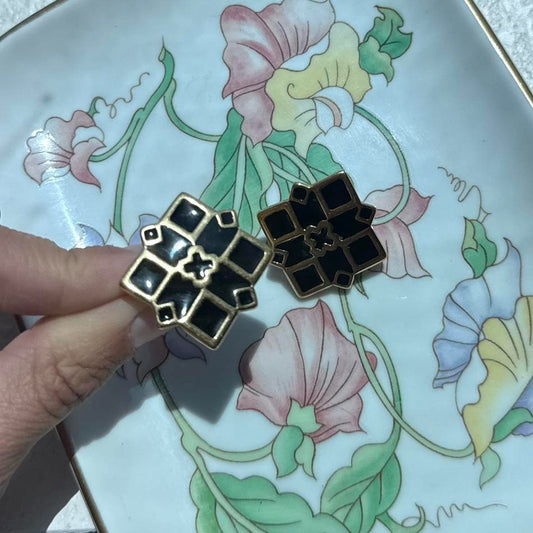 Vintage Monet black and gold geometric clip-on earrings