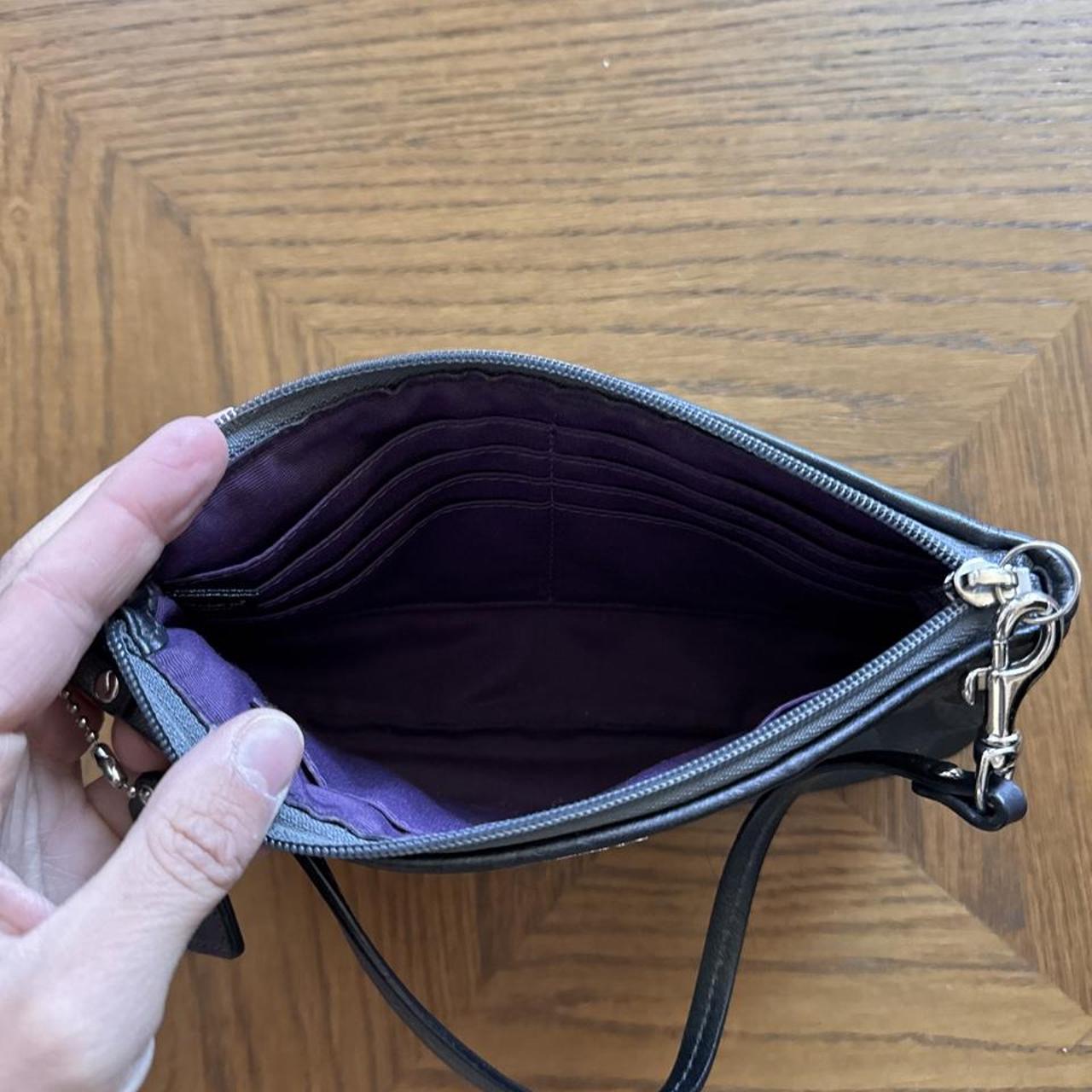Coach black/gray monogram wristlet