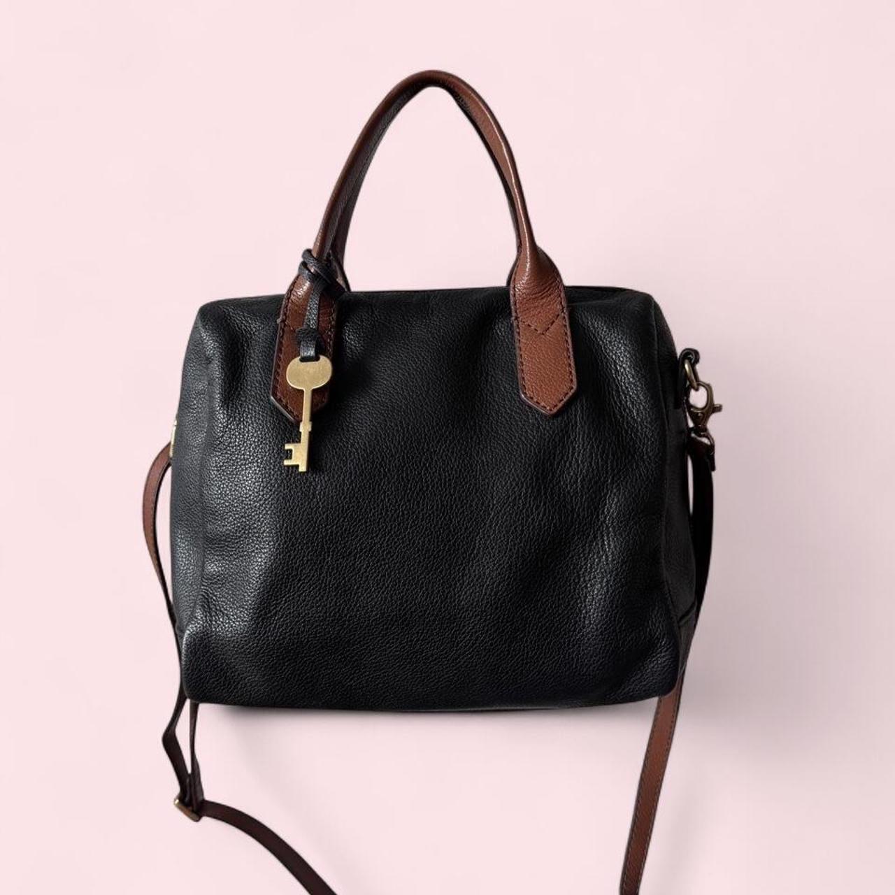 Fossil black leather satchel crossbody bag