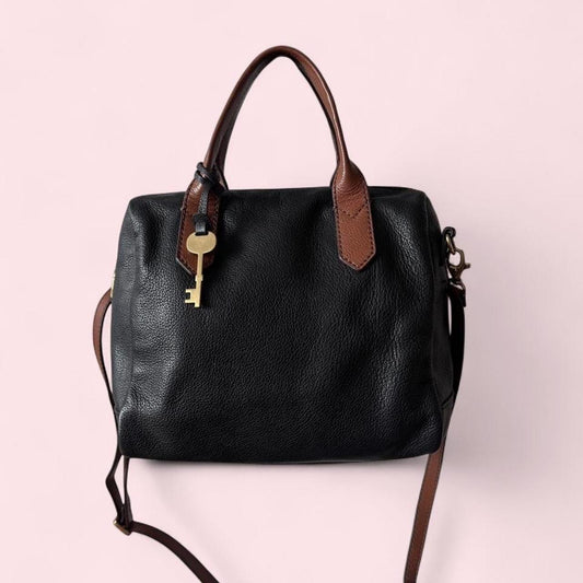Fossil black leather satchel crossbody bag