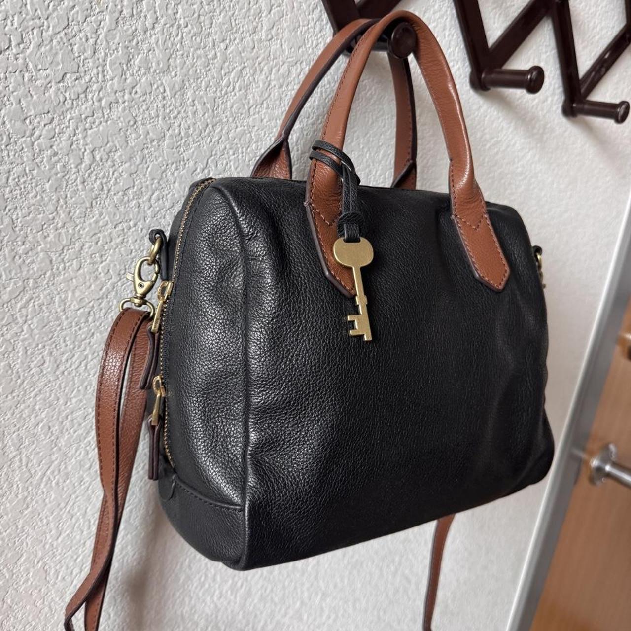 Fossil black leather satchel crossbody bag