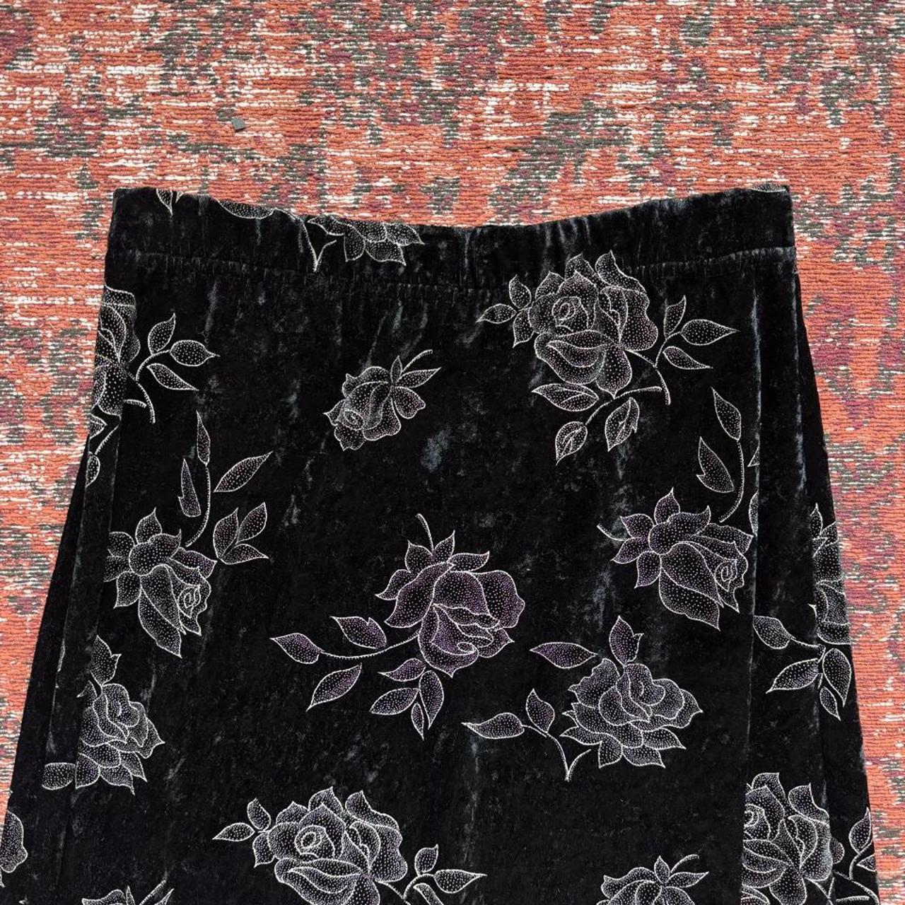 Vintage black velvet floral midi skirt