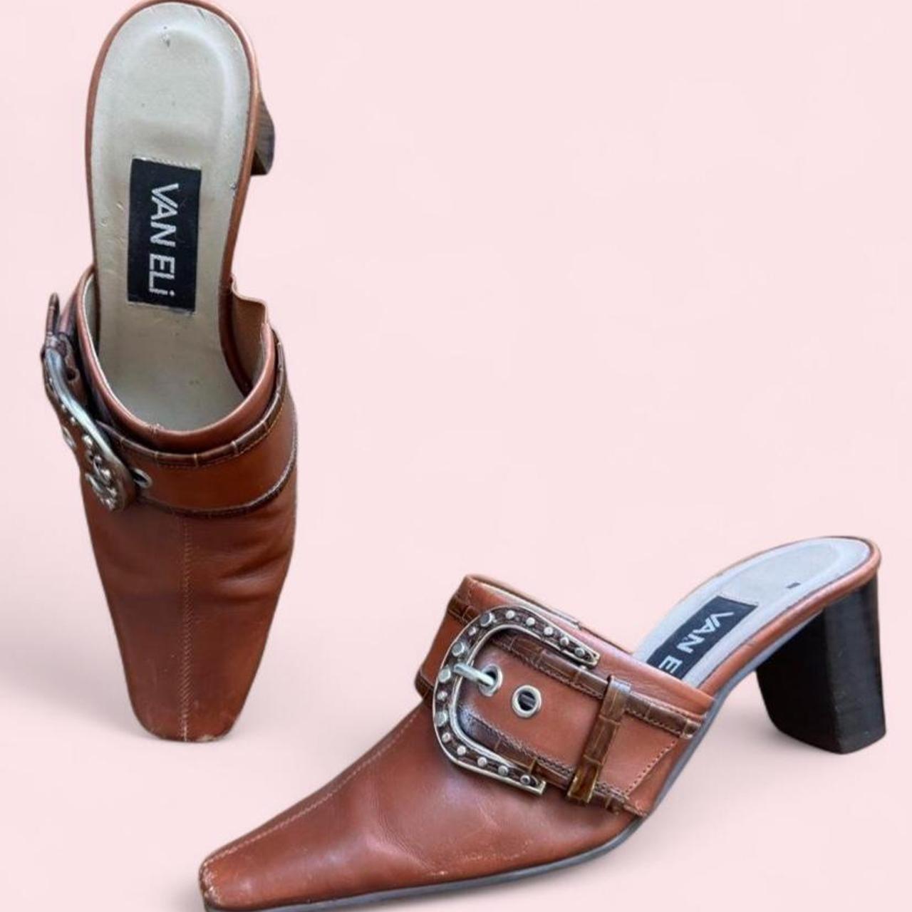 Vintage Vaneli brown leather heeled mules 5.5