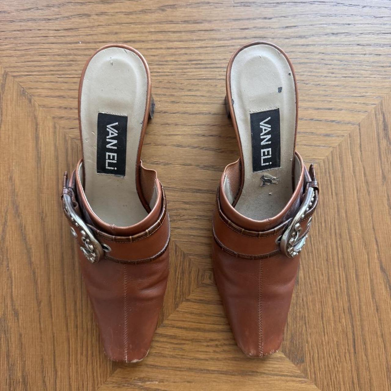 Vintage Vaneli brown leather heeled mules 5.5