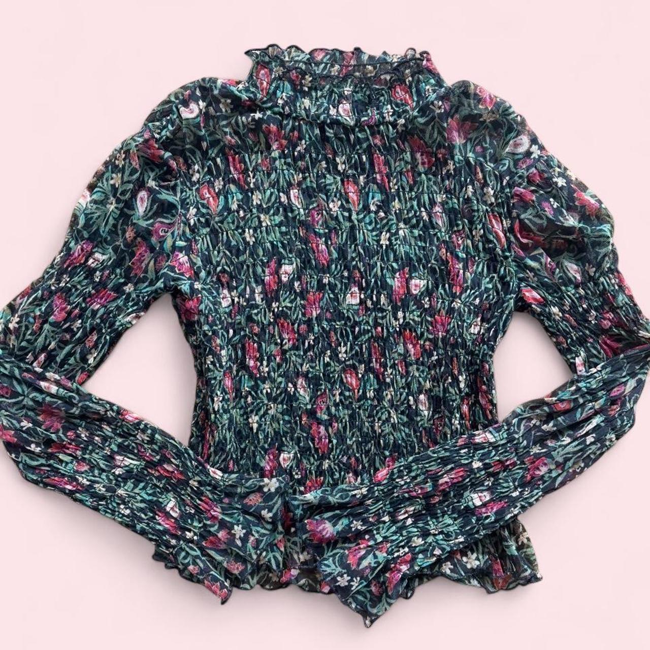 Free People sheer floral smocked blouse XL