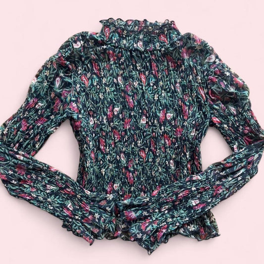 Free People sheer floral smocked blouse XL