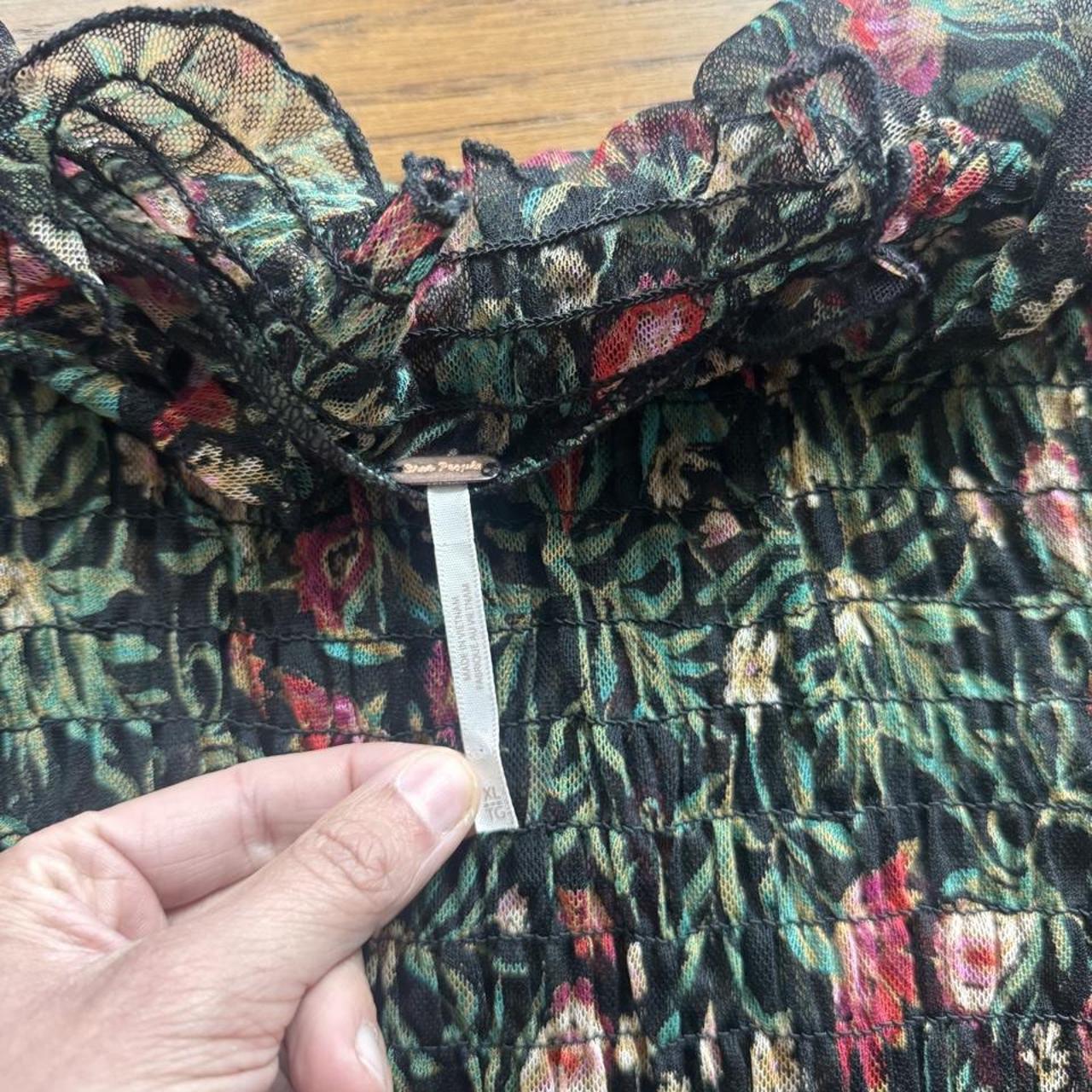 Free People sheer floral smocked blouse XL