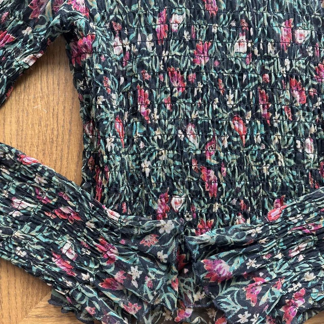 Free People sheer floral smocked blouse XL