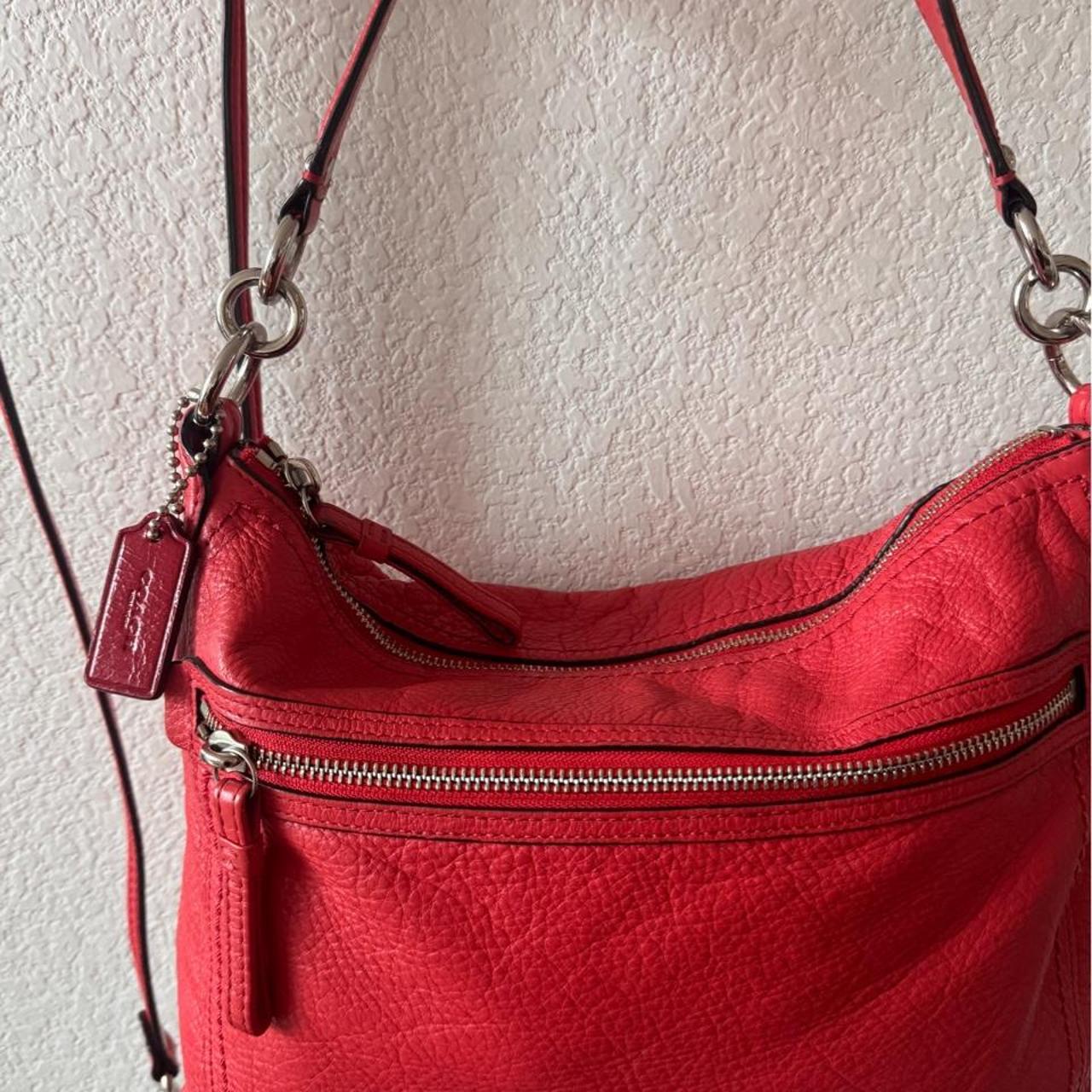Coach Poppy Peri coral/red pebbled leather bag