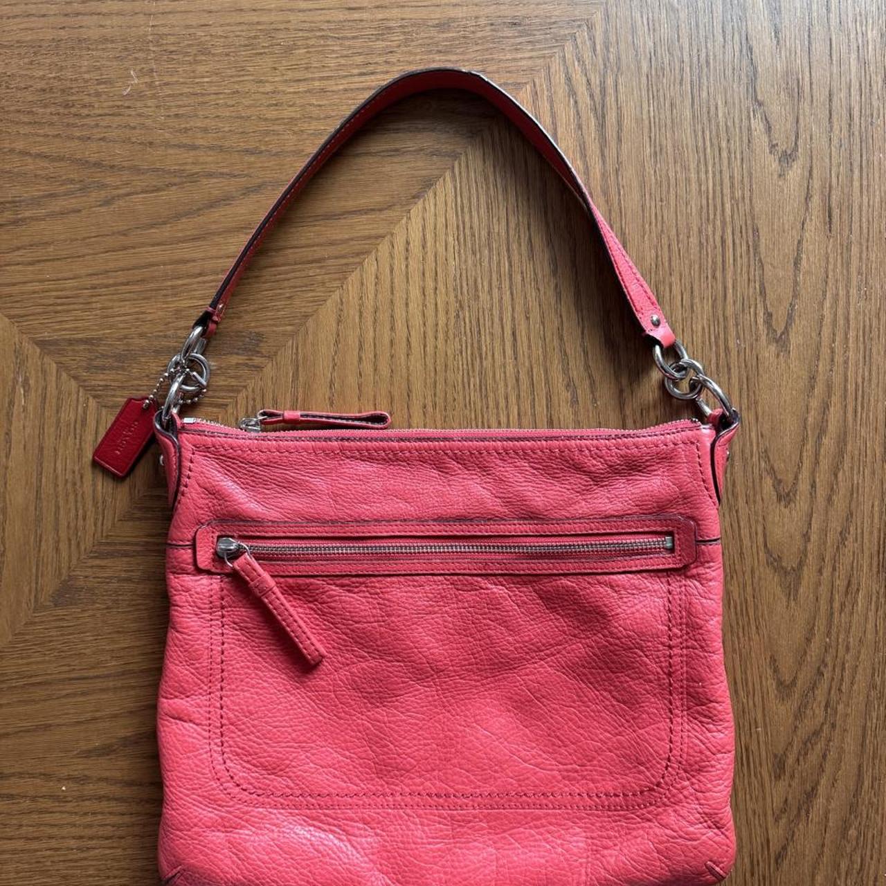 Coach Poppy Peri coral/red pebbled leather bag