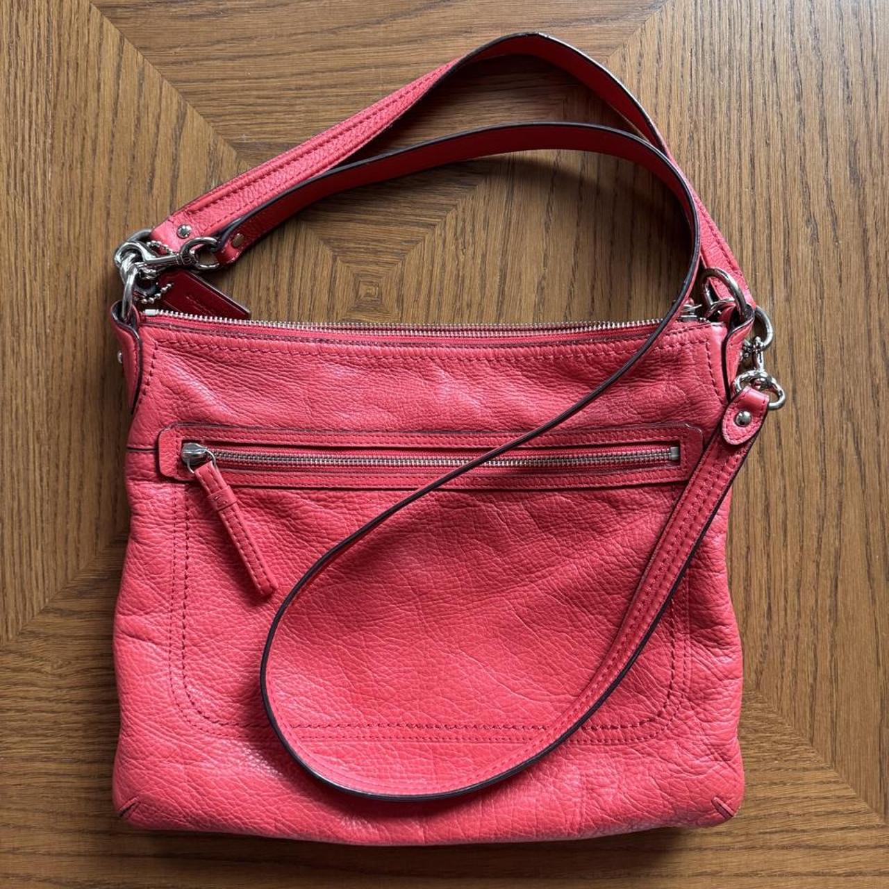 Coach Poppy Peri coral/red pebbled leather bag