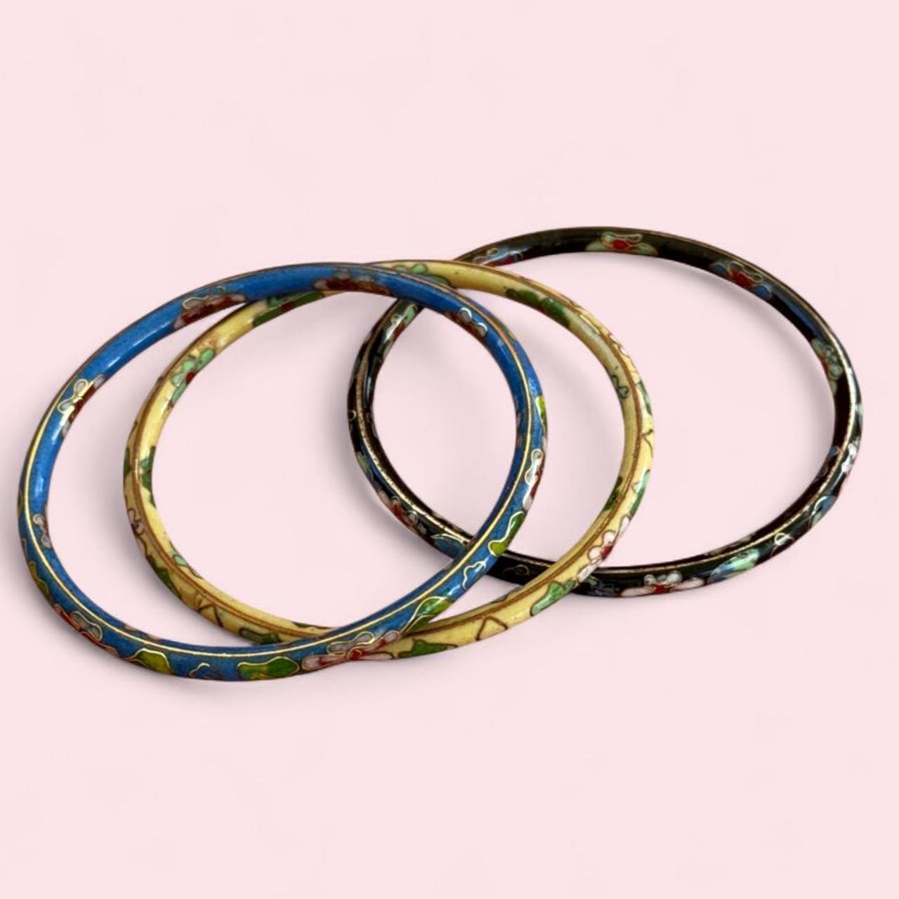 Vintage cloisonné enamel bangle bracelet set of 3