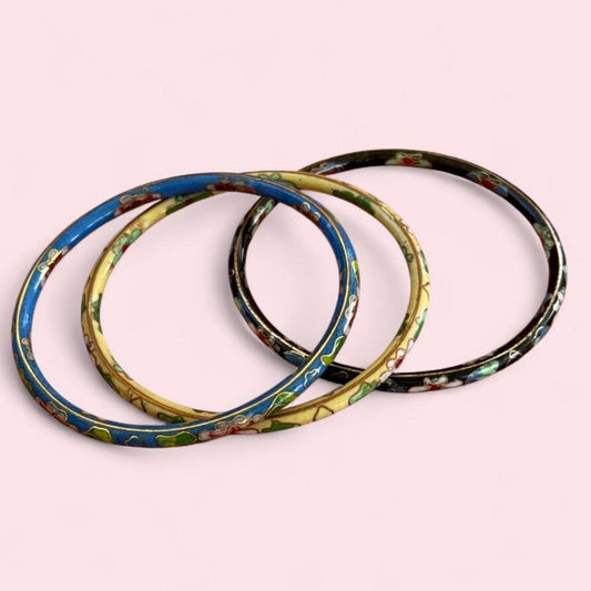 Vintage cloisonné enamel bangle bracelet set of 3