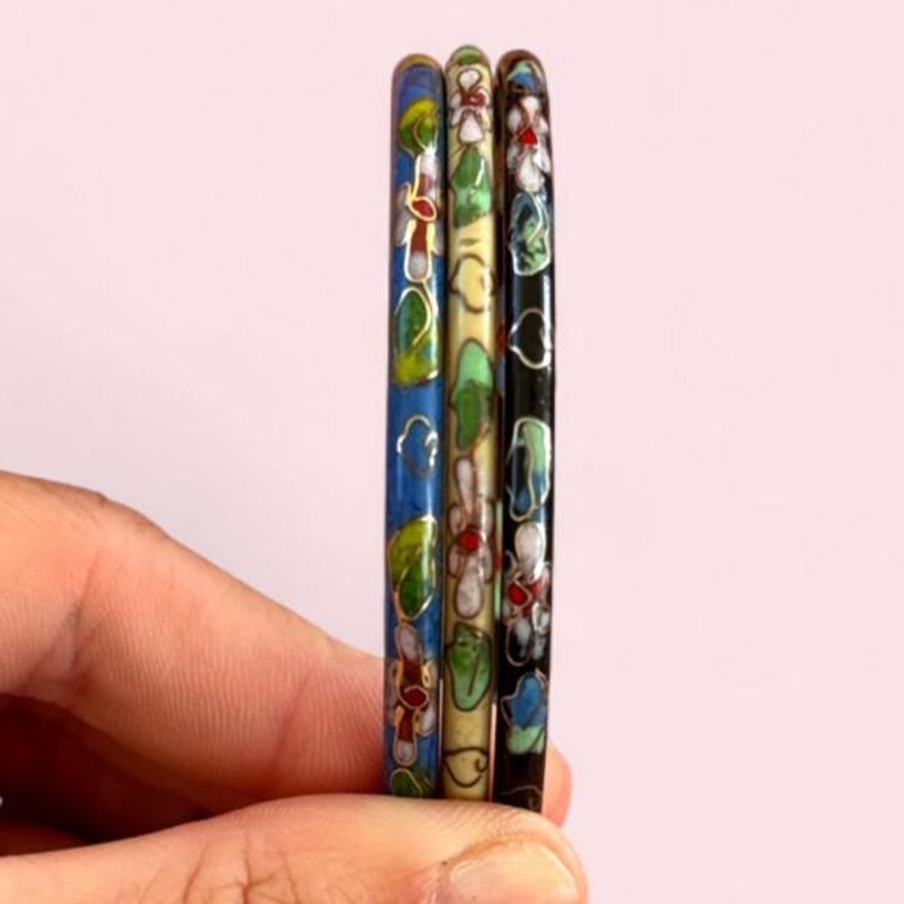Vintage cloisonné enamel bangle bracelet set of 3