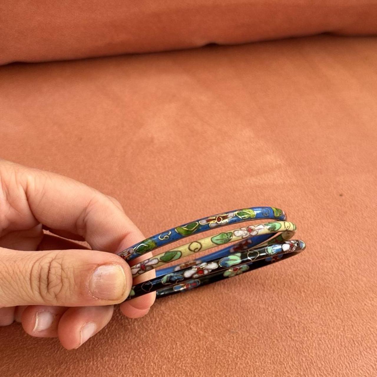 Vintage cloisonné enamel bangle bracelet set of 3