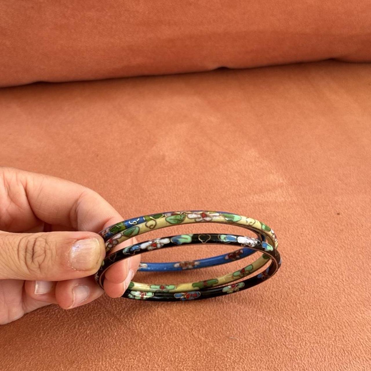 Vintage cloisonné enamel bangle bracelet set of 3