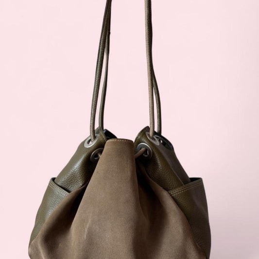 J Jill green leather and suede hobo bag