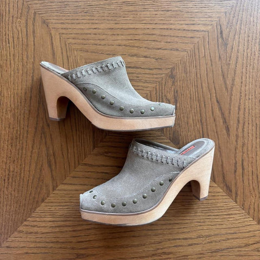 Via Spiga suede wooden clog mules 6