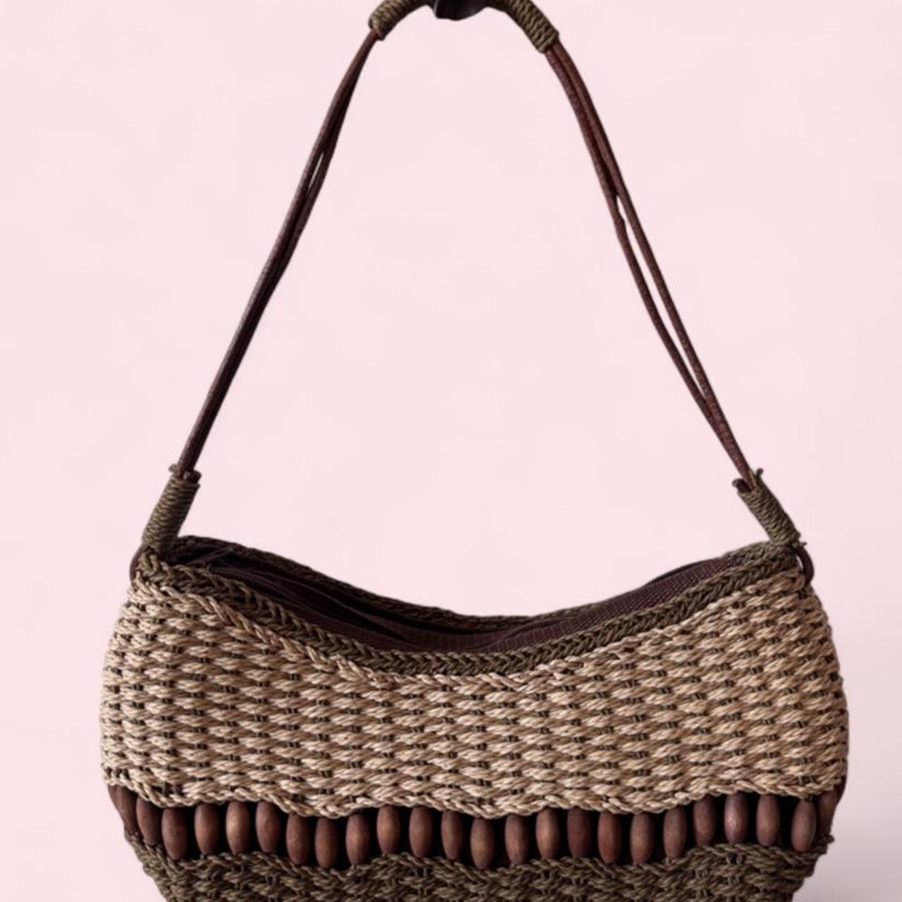 Y2K woven straw beaded shoulder bag