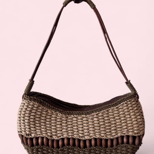 Y2K woven straw beaded shoulder bag