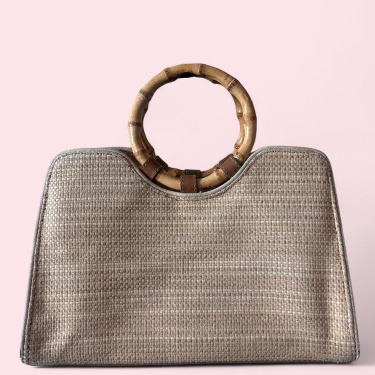 Fossil bamboo handle handbag beach bag